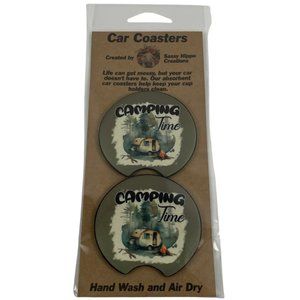 Car Coasters Camping Time Camper Life Great Outdoors Set of 2 Neoprene Absorbent